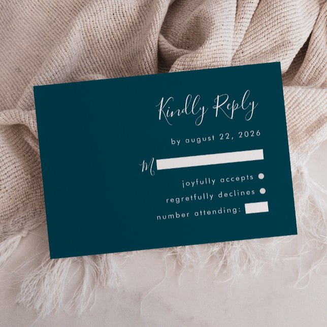 Modern Script Teal Wedding RSVP Card (Creator Uploaded)