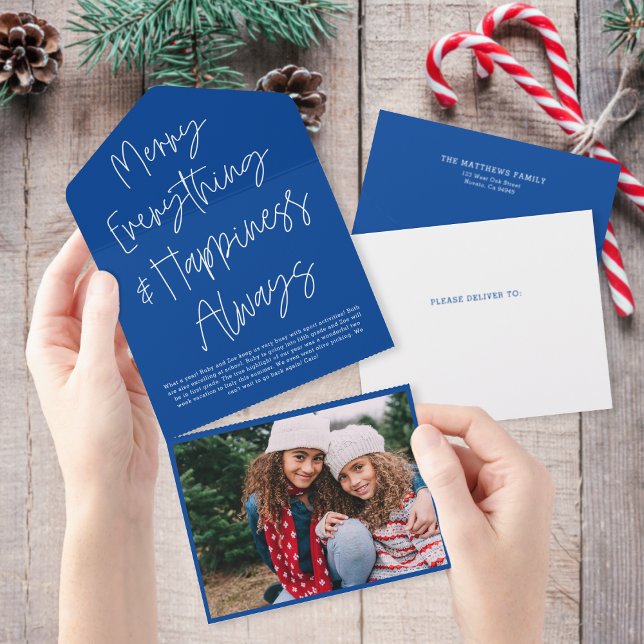Modern Script Tear Away Photo Holiday Card (Creator Uploaded)