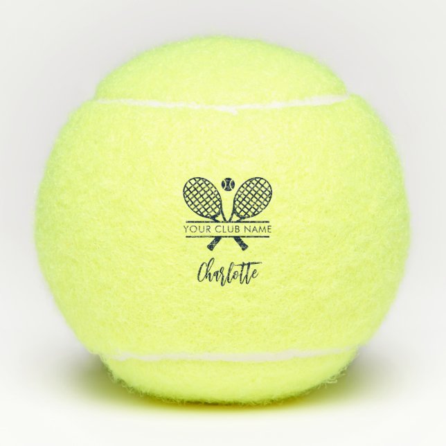 Modern Script Tennis Player Navy Blue Personalised Tennis Balls (Front)