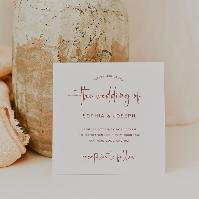 Modern Script | Terracotta and Cream Wedding Invitation (Creator Uploaded)