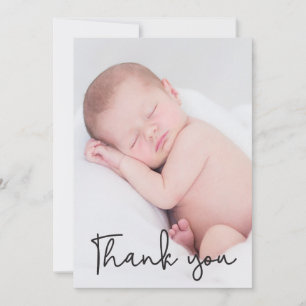 Modern Script Thank You Baby Photo birth Announcement