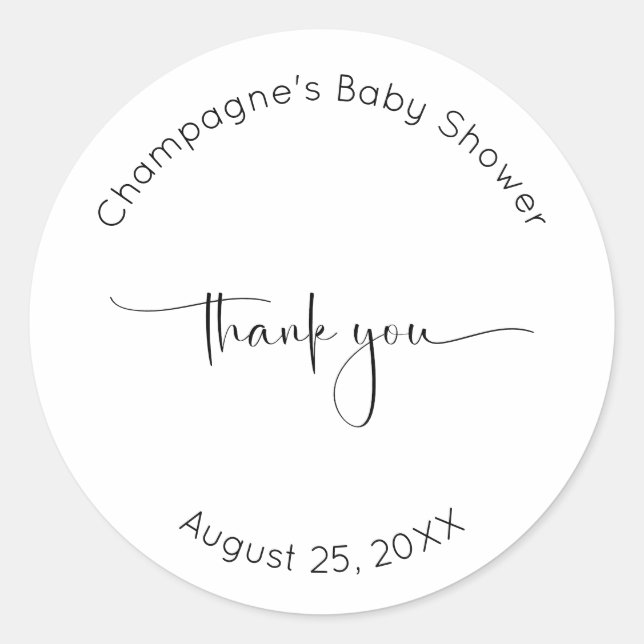 Modern Script Thank You Baby Shower Classic Round Sticker (Front)