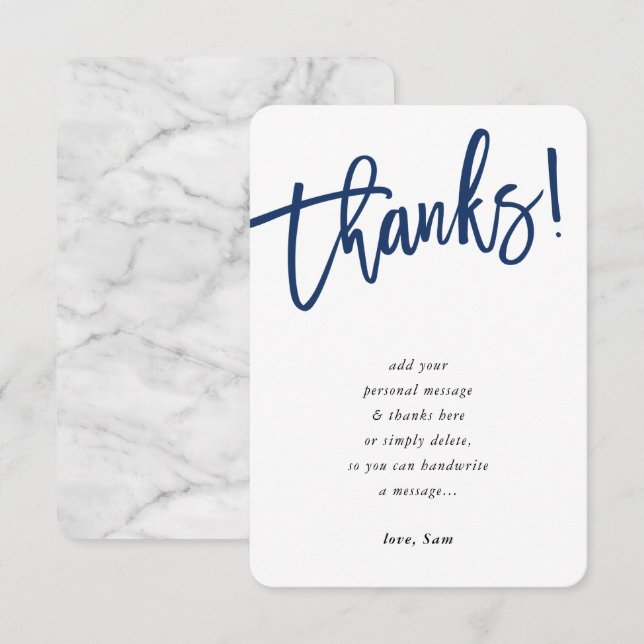 MODERN SCRIPT thank you note navy blue ink Invitation (Front/Back)