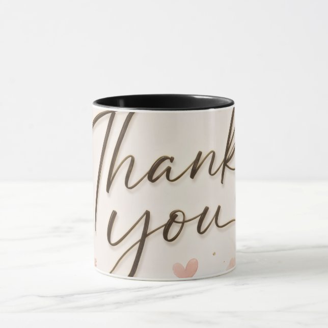 Modern Script Thank You Pink Hearts Two-Tone Coffe Mug (Center)
