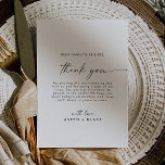 Modern Script Thank You Reception Card<br><div class="desc">This modern script thank you reception card is perfect for a minimalist wedding. The simple black and white design features unique industrial lettering typography with modern boho style. Customisable in any colour. Keep the design minimal and elegant, as is, or personalise it by adding your own graphics and artwork. Place...</div>