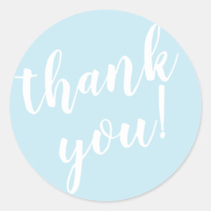 Modern Script Thank You Simple Blush Blue Classic Round Sticker