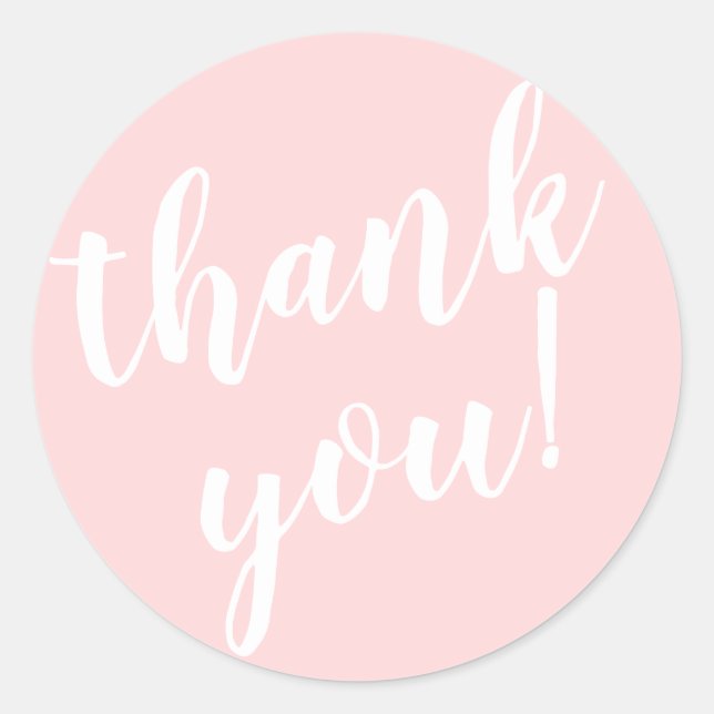 Modern Script Thank You Simple Blush Pink Classic Round Sticker (Front)