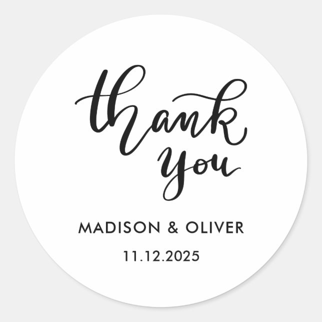 Modern Script Thank You Wedding Classic Round Sticker (Front)