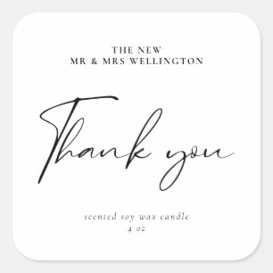 Modern Script Thank You Wedding Favour Candle Square Sticker