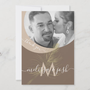 Modern Script Thank You Wedding Gold Feather Invitation