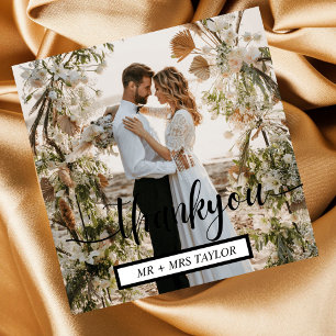 Modern Script Thank You Wedding Photo Favour Card