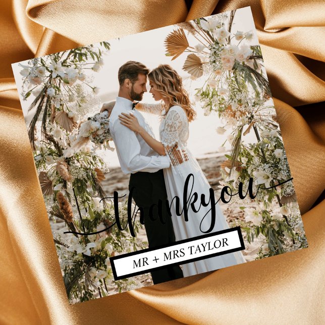 Modern Script Thank You Wedding Photo Favour Card (Creator Uploaded)