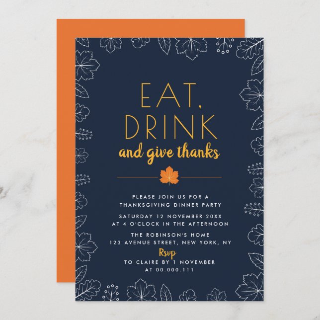 modern script thanksgiving dinner party invitation (Front/Back)