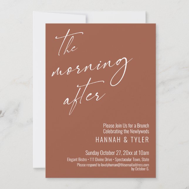 Modern Script The Morning After Brunch Terracotta Invitation (Front)