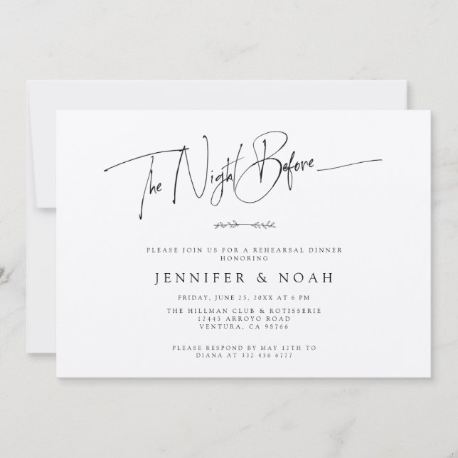 Modern Script The Night Before Rehearsal Dinner In Invitation (Front)