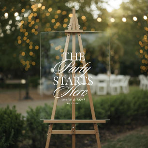 Modern Script The Party Starts Here Wedding Acrylic Sign