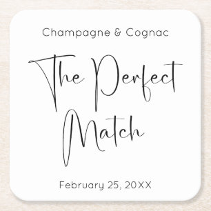 Modern Script The Perfect Match Wedding Shower Square Paper Coaster