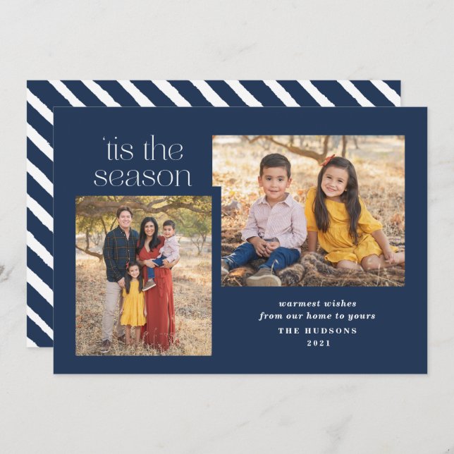 Modern Script Tis The Season Calligraphy Photo Hol Holiday Card (Front/Back)