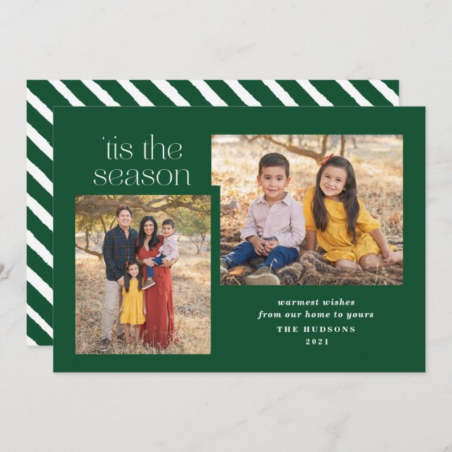 Modern Script Tis The Season Calligraphy Photo Hol Holiday Card (Front/Back)