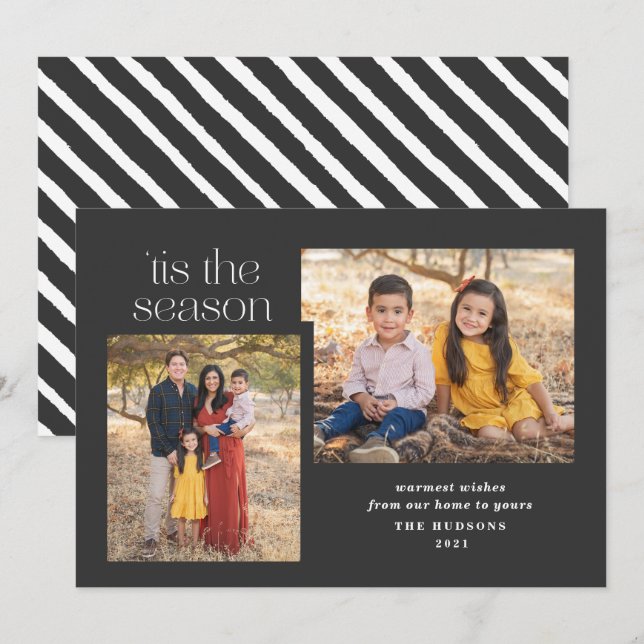 Modern Script Tis The Season Calligraphy Photo Holiday Card (Front/Back)