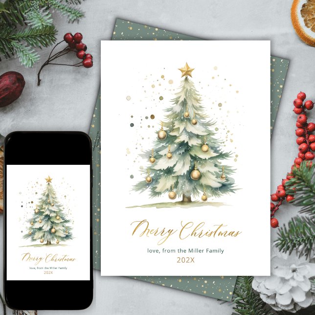 Modern Script Tree Non Photo Christmas Cards (Creator Uploaded)