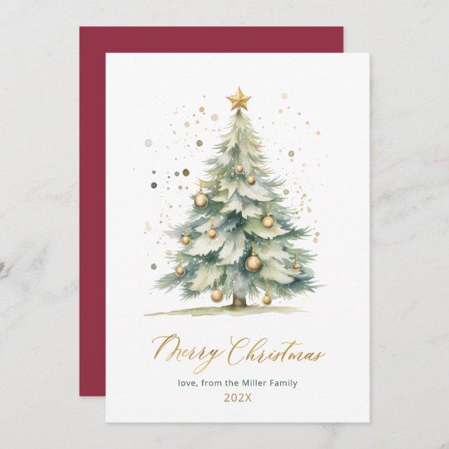 Modern Script Tree Non Photo Christmas Cards (Front/Back)
