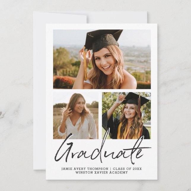Modern script Trendy Casual Graduate Photo collage Invitation (Front)