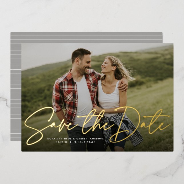 Modern script trendy one photo save the date (Front/Back)