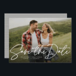 Modern script trendy save the date photo card<br><div class="desc">With a single horizontal photo and a modern script written "save the date, " this card is the perfect way to announce your engagement and upcoming wedding to friends and family. The white text is bold and modern but still sophisticated. The customisable text on the front has room for names,...</div>