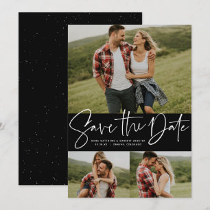 Modern script trendy three photo save the date