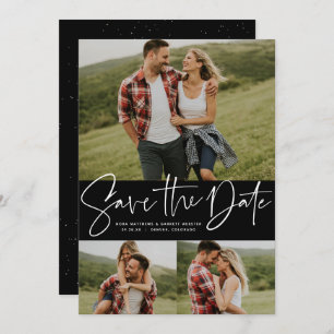 Modern script trendy three photo save the date