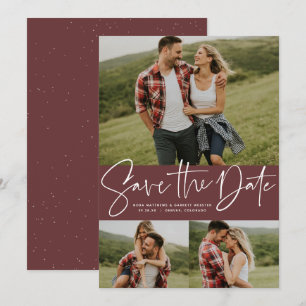 Modern script trendy three photo save the date