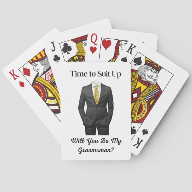  modern script tuxedo groomsman proposal playing cards (Back)