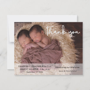 Modern Script Twins Photo Baby shower Thank You 