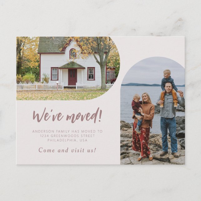 Modern Script Two Arch Photo We've Moved Pastel Announcement Postcard (Front)
