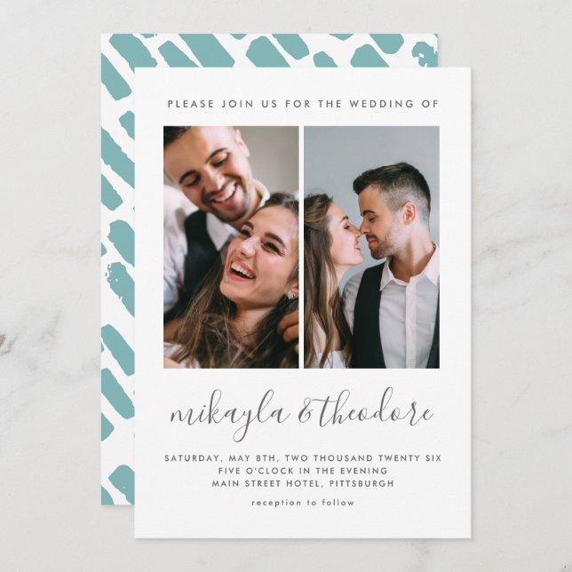 Modern Script Two Photo Wedding Invitation (Front/Back)