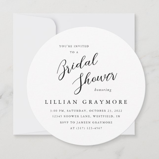Modern Script Typography Bridal Shower Round Invitation (Front)