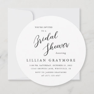 Modern Script Typography Bridal Shower Round Invitation