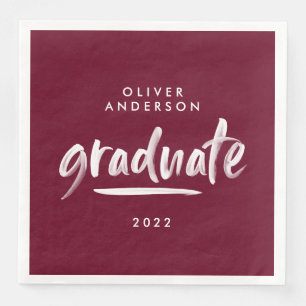 Modern script typography burgundy graduation party napkin