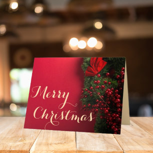 Modern Script Typography Business Christmas Red Thank You Card