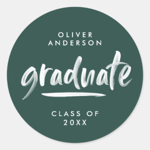 Modern script typography green graduation classic round sticker