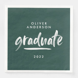 Modern script typography green graduation party napkin