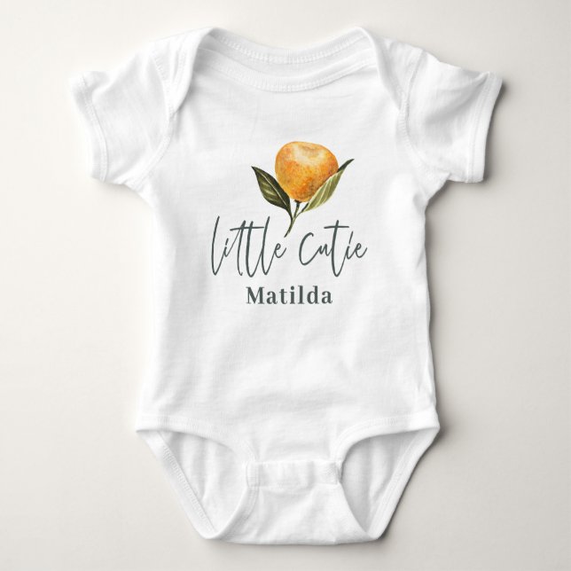 Modern script typography little cutie baby baby bo bodysuit (Front)