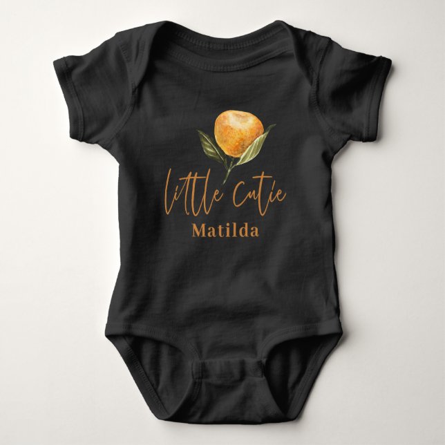 Modern script typography little cutie new baby  baby bodysuit (Front)