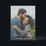 Modern Script Typography Photo Elegant Wedding Save The Date<br><div class="desc">Modern Wedding Photo Save the Date Card featuring a simple design with elegant script typography over your favourite vertical picture.  The back has two square photos along with your personal message in black and white.</div>