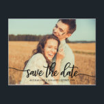 Modern Script Typography Photo Save the Date Announcement Postcard<br><div class="desc">Impress your guests with this elegant Save the Date announcement card,  featuring a playful hand-lettered script overlay. Personalise the save the date cards with your wedding details and favourite engagement photo. For more advanced customisation of this design,  simply select the "Customise Further" button.</div>