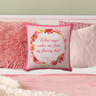 Modern Script Typography Pink Floral Quote Cushion