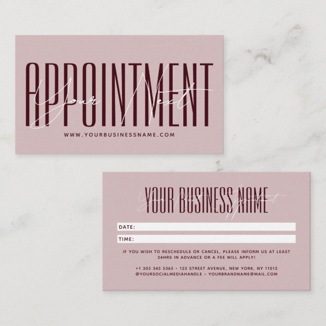 Modern script typography professional reminder appointment card (Front/Back)
