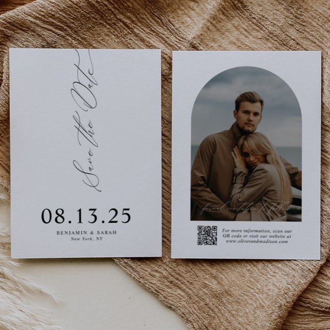 Modern Script Typography | QR Code Arch Photo Save The Date (Creator Uploaded)
