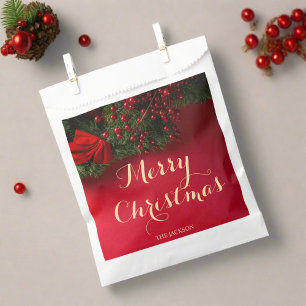 Modern Script Typography Red Merry Christmas   Favour Bag